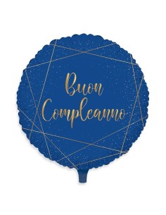 PALLONE MYLAR 18" 45CM BLU-ORO BUON COMPLEANNO - L'Officina 2