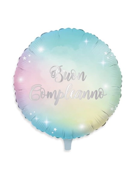 PALLONE MYLAR 18" 45CM SOFT RAINBOW BUON COMPLEANNO -