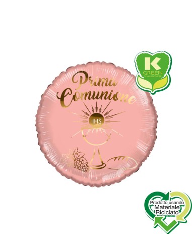 PALLONE MYLAR 18" PRIMA COMUNIONE ROSE GOLD E ORO 45CM -