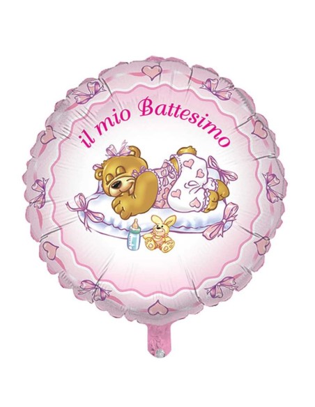 PALLONE MYLAR BIG CM.80 BATTESIMO ROSA ORSETTO - L'Officina