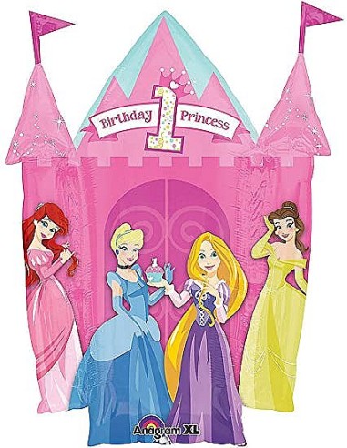 PALLONE MYLAR CASTELLO PRINCIPESSE 1 COMPLEANNO H. 66X89CM -