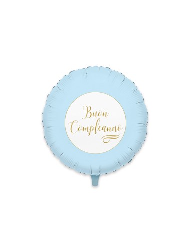 PALLONE MYLAR CM. 45 "BUON COMPLEANNO" CELESTE CHIC -
