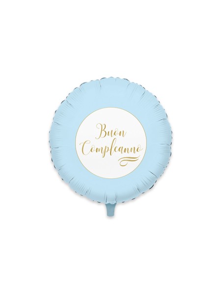 PALLONE MYLAR CM. 45 "BUON COMPLEANNO" CELESTE CHIC -