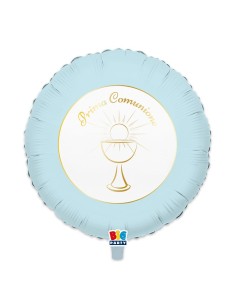 PALLONE MYLAR CM. 45 PRIMA COMUNIONE CELESTE - L'Officina delle 2