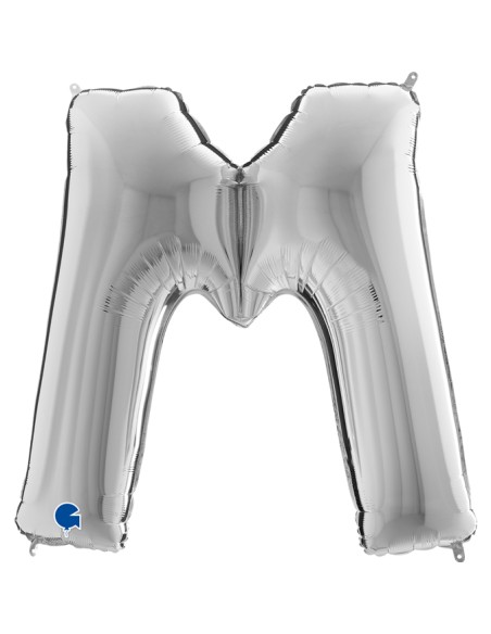 PALLONE MYLAR MEGA LETTERA "M" ARGENTO 102CM - L'Officina delle