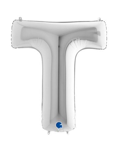 PALLONE MYLAR MEGA LETTERA "T" ARGENTO 102CM - L'Officina delle