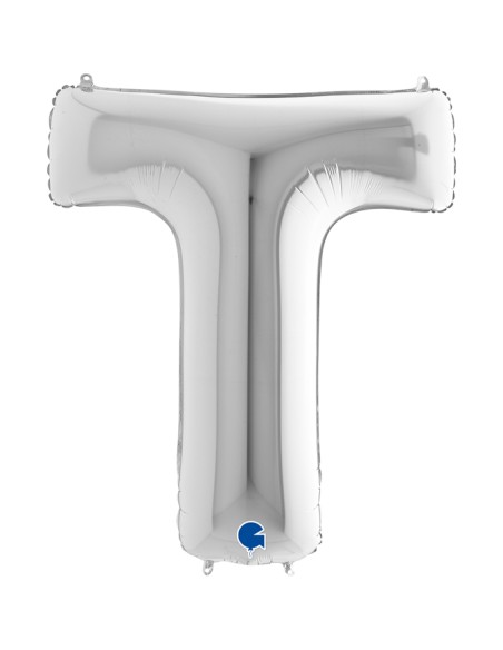 PALLONE MYLAR MEGA LETTERA "T" ARGENTO 102CM - L'Officina delle