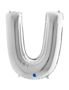 PALLONE MYLAR MEGA LETTERA "U" ARGENTO 102CM - L'Officina delle 2
