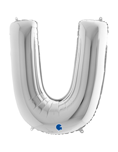 PALLONE MYLAR MEGA LETTERA "U" ARGENTO 102CM - L'Officina delle