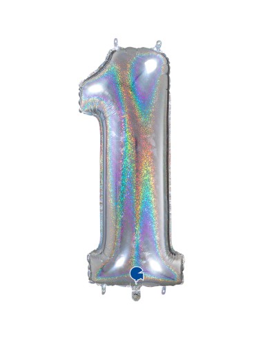 PALLONE MYLAR MEGA N. 1 GLITTER SILVER 102CM - L'Officina delle