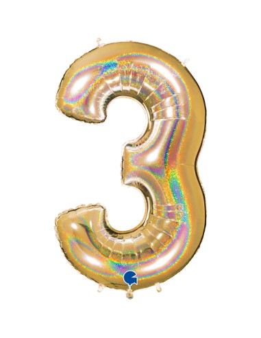 PALLONE MYLAR MEGA N. 3 GLITTER GOLD 102CM - L'Officina delle