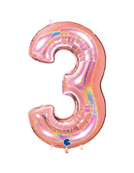 PALLONE MYLAR MEGA N. 3 GLITTER ROSE GOLD 102CM - L'Officina