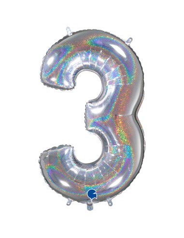 PALLONE MYLAR MEGA N. 3 GLITTER SILVER 102CM - L'Officina delle