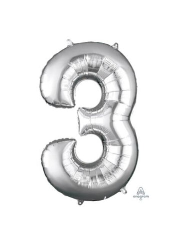 PALLONE MYLAR MEGA N. 3 SILVER 86CM - L'Officina delle feste