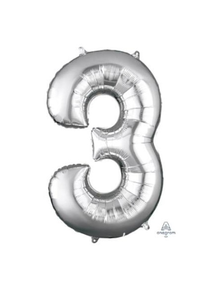 PALLONE MYLAR MEGA N. 3 SILVER 86CM - L'Officina delle feste