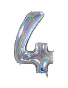 PALLONE MYLAR MEGA N. 4 GLITTER SILVER 102CM - L'Officina delle 2