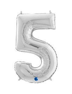 PALLONE MYLAR MEGA N. 5 ARGENTO 102CM - L'Officina delle feste 2