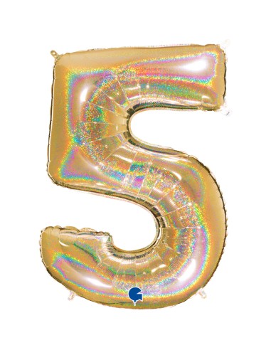 PALLONE MYLAR MEGA N. 5 GLITTER GOLD 102CM - L'Officina delle