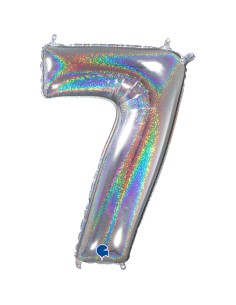 PALLONE MYLAR MEGA N. 7 GLITTER SILVER 102CM - L'Officina delle 2