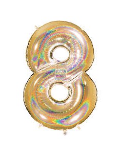 PALLONE MYLAR MEGA N. 8 GLITTER GOLD 102CM - L'Officina delle 2