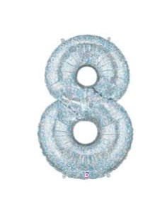PALLONE MYLAR MEGA N. 8 GLITTER SILVER 102CM - L'Officina delle 2