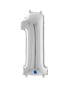PALLONE MYLAR MEGA NUMERO N. 1 ARGENTO 102CM - L'Officina delle 2