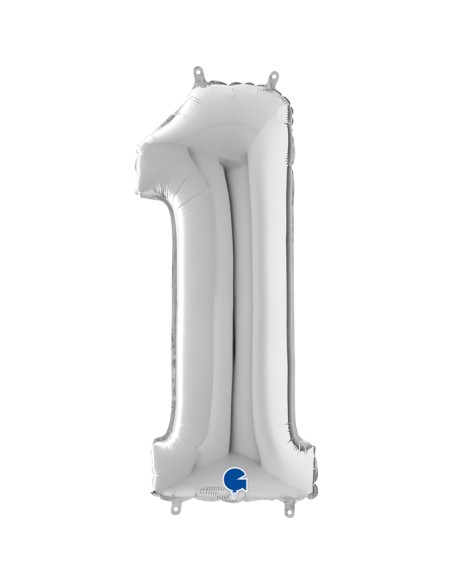 PALLONE MYLAR MEGA NUMERO N. 1 ARGENTO 102CM - L'Officina delle