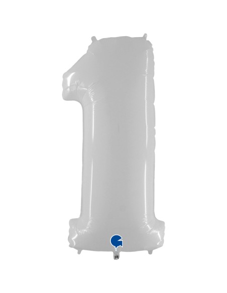 PALLONE MYLAR MEGA NUMERO N. 1 BIANCO 102CM - L'Officina delle