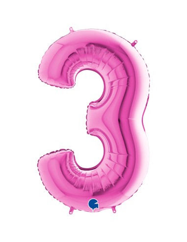 PALLONE MYLAR MEGA NUMERO N. 3 FUCSIA 102CM - L'Officina delle
