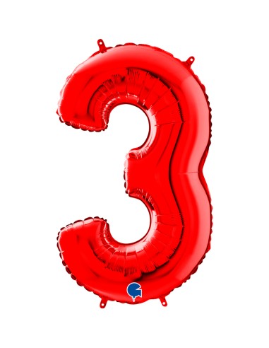 PALLONE MYLAR MEGA NUMERO N. 3 ROSSO 102CM - L'Officina delle