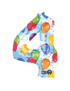 PALLONE MYLAR MEGA NUMERO N. 4 CON PALLONCINI CM.86 - 2