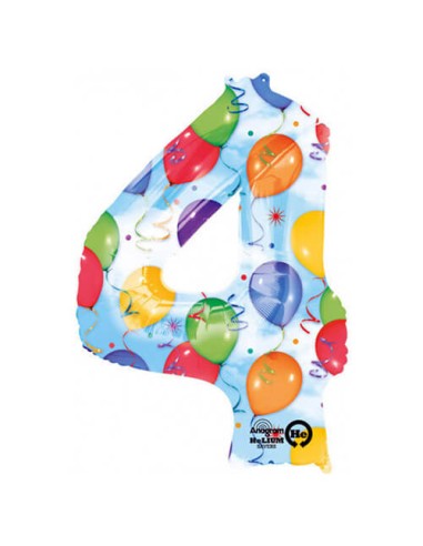 PALLONE MYLAR MEGA NUMERO N. 4 CON PALLONCINI CM.86 -