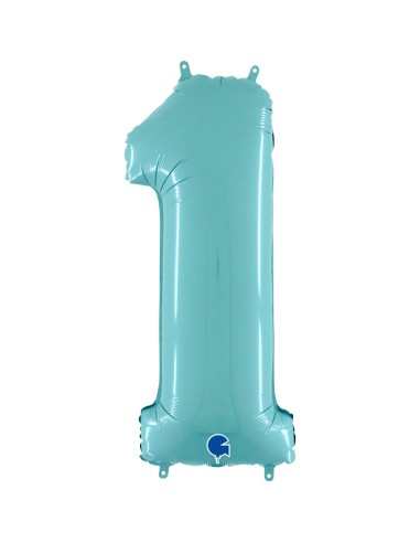 PALLONE MYLAR MEGA NUMERO N. 1 CELESTE 102CM - L'Officina delle