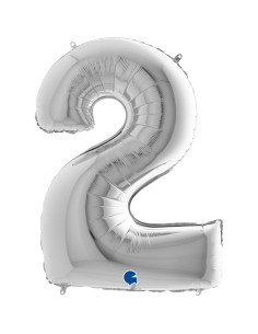 PALLONE MYLAR MEGA NUMERO N. 2 ARGENTO 102CM - L'Officina delle 2