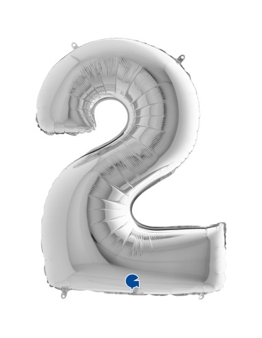 PALLONE MYLAR MEGA NUMERO N. 2 ARGENTO 102CM - L'Officina delle
