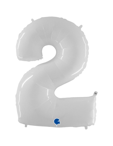 PALLONE MYLAR MEGA NUMERO N. 2 BIANCO 102CM - L'Officina delle