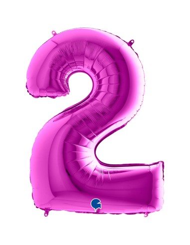 PALLONE MYLAR MEGA NUMERO N. 2 FUCSIA 102CM - L'Officina delle