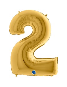 PALLONE MYLAR MEGA NUMERO N. 2 ORO 102CM - L'Officina delle 2