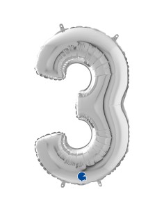 PALLONE MYLAR MEGA NUMERO N. 3 ARGENTO 102CM - L'Officina delle 2