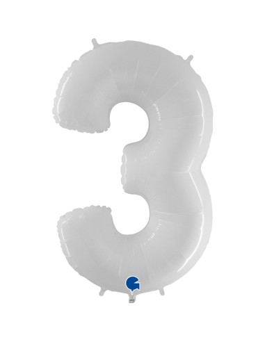 PALLONE MYLAR MEGA NUMERO N. 3 BIANCO 102CM - L'Officina delle