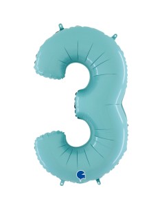 PALLONE MYLAR MEGA NUMERO N. 3 CELESTE 102CM - L'Officina delle 2