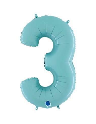 PALLONE MYLAR MEGA NUMERO N. 3 CELESTE 102CM - L'Officina delle