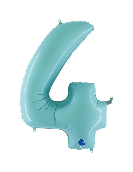 PALLONE MYLAR MEGA NUMERO N. 4 CELESTE 102CM - L'Officina delle