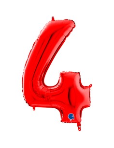 PALLONE MYLAR MEGA NUMERO N. 4 ROSSO 102CM - L'Officina delle 2