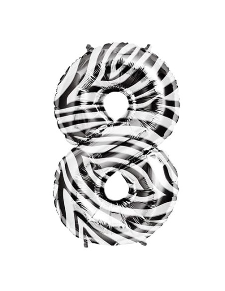 PALLONE MYLAR MEGA NUMERO N. 8 MEGA ZEBRATO 34" - L'Officina