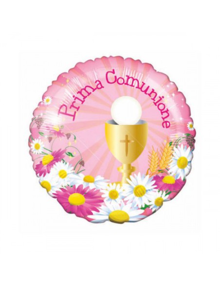 PALLONE MYLAR PRIMA COMUNIONE ROSA 80CM - L'Officina delle feste
