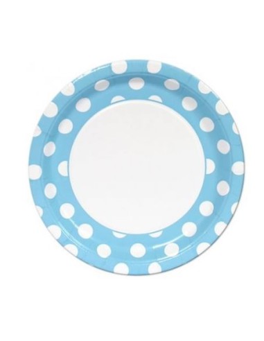 PIATTO 22CM CELESTE POIS BIANCHI PZ. 8 - L'Officina delle feste