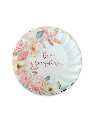 PIATTO CARTA 18CM. BUON COMPLEANNO ROSE GOLD 8PZ - L'Officina