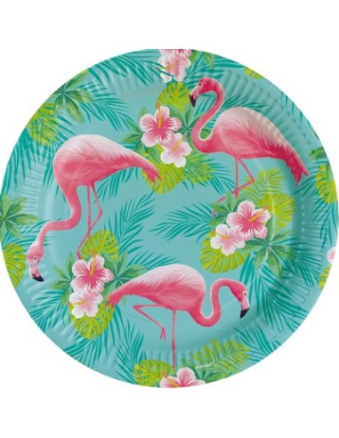 PIATTO CARTA 23CM FLAMINGO FENICOTTERO 8PZ - L'Officina delle