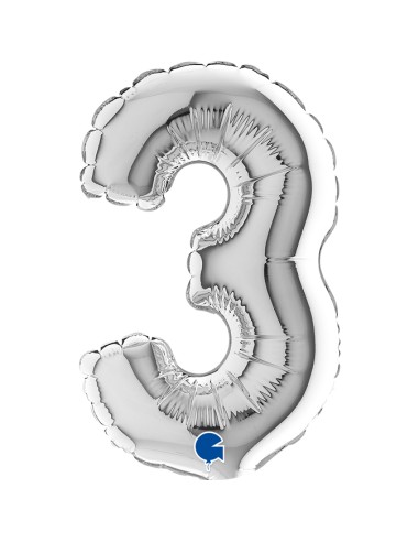 PALLONE NUMERO MYLAR MINI 3 ARGENTO CM. 18 - L'Officina delle